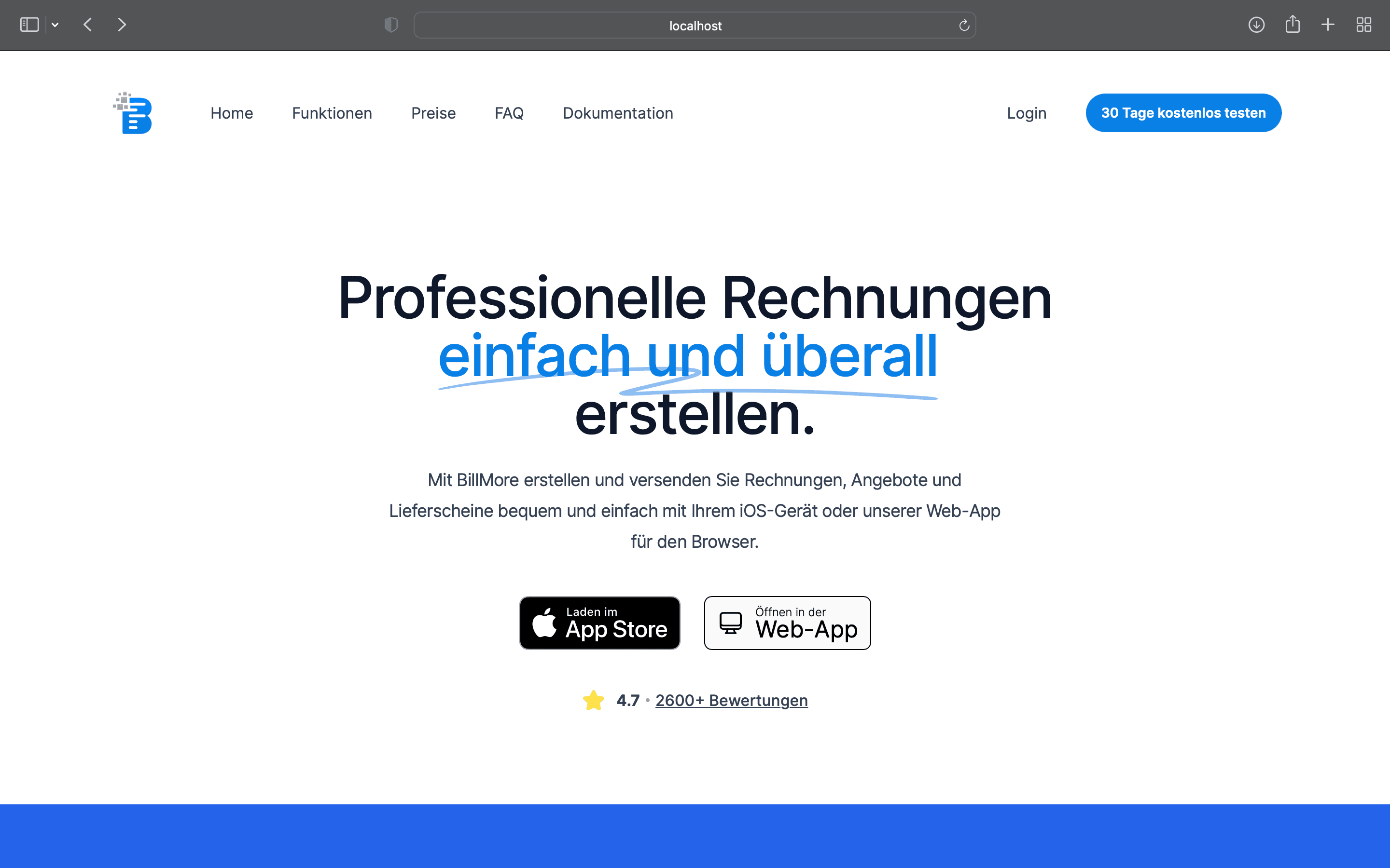 Startseite der BillMore Website