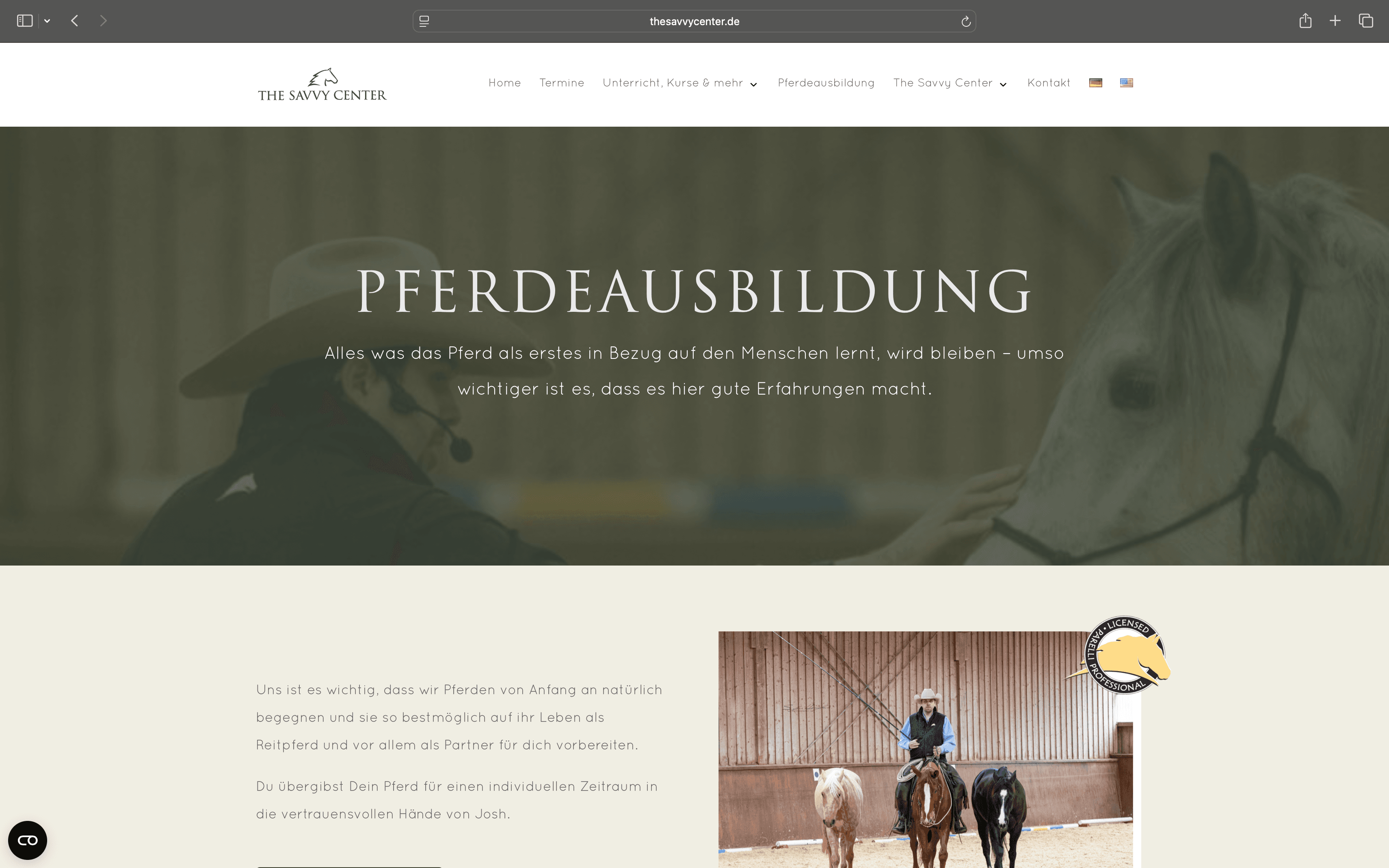 Startseite der Savvy Center Website